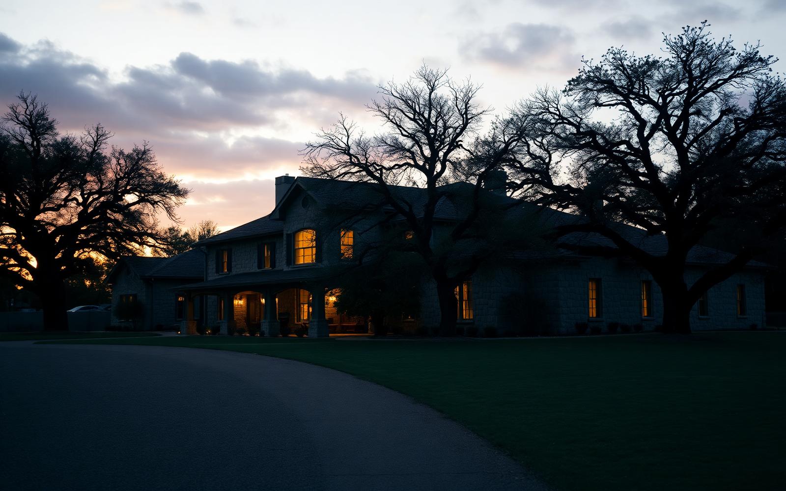 Texas Hill Country home at dusk
